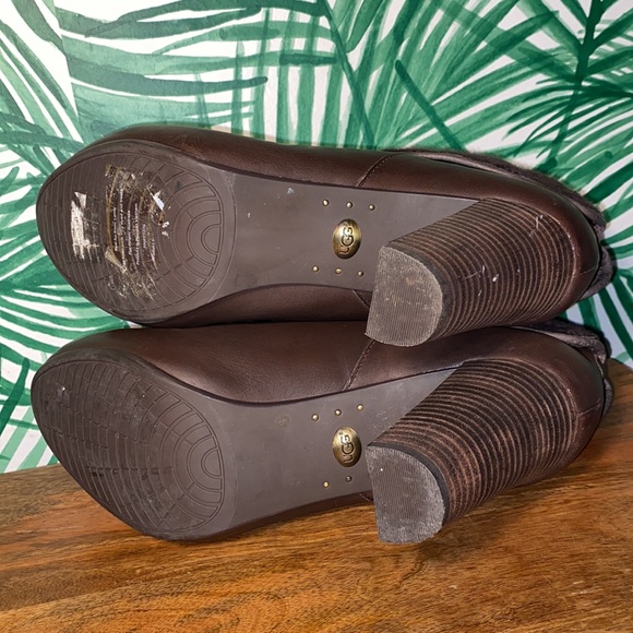 UGG 1008755 Dandylion Tres Brown Leather Sweater Cuff Ankle Boots Women’s 10 - Picture 9 of 12